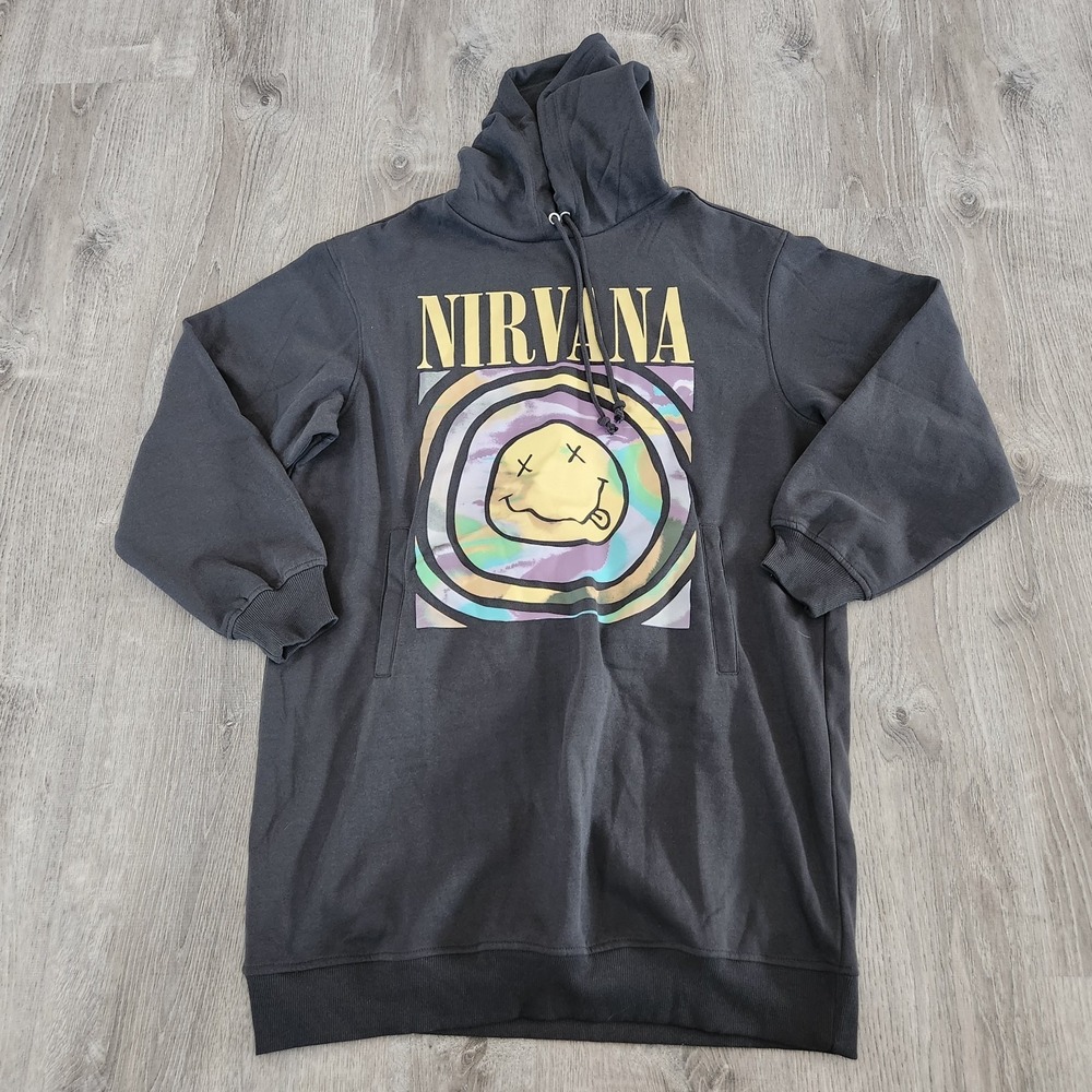 H&M Divided Womens Nirvana Oversized Long Hoodie Hooded Sweatshirt Size Large